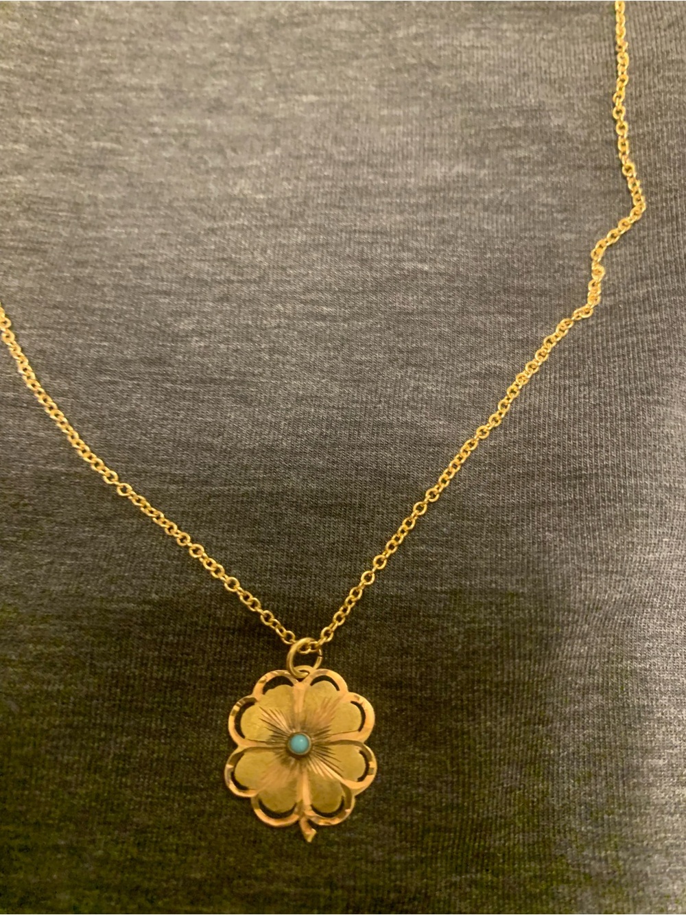 Gold Flower Pendant Necklace with Turquoise Center